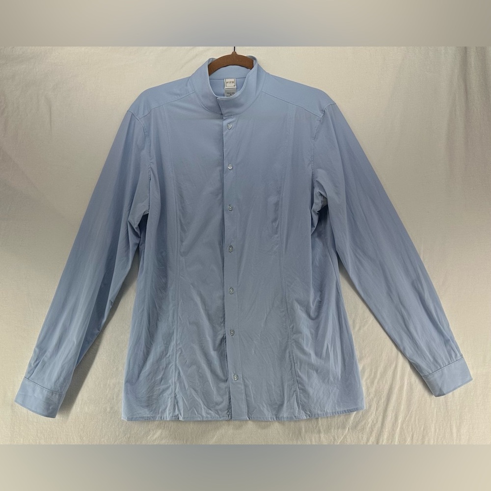 Fits Riding‎ Equestrian Button Up Blouse Shirt Blue Long Sleeve Size XL Show